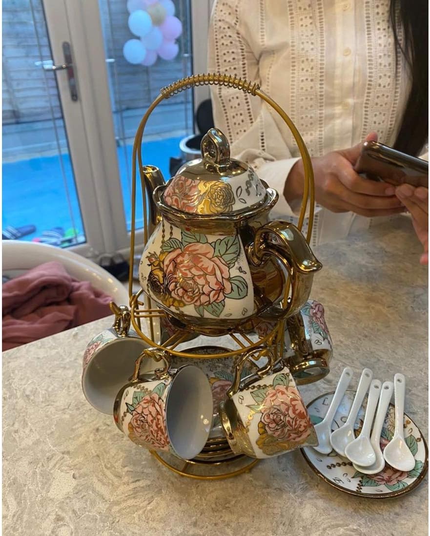 DaGiBayCn 20 PCS Tea set Ceramics Tea set Afternoon Tea Set Adult tea set Gift Tea Set Can Drink Coffee Strong Tea blue