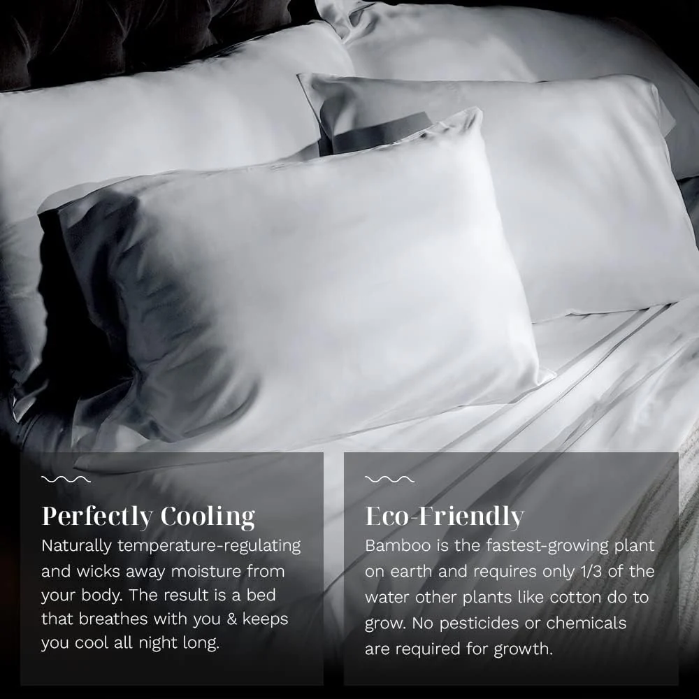 LUXOME Luxuriöses Bettlaken-Set, 100 % Viskose (Viskose) aus Bambus, Doppelbettgröße, Surf, tiefe Taschen, 3-teiliges Set (Flach, Kissenbezug)