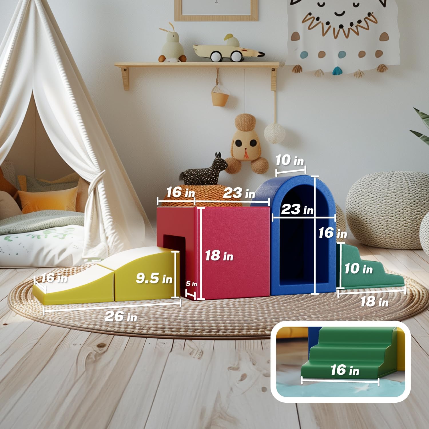 JMPU PU Leather Toddler Climbing Toys – Indoor Foam Blocks for Ages 1-3, Soft Playset with Waterproof Easy-Clean Surface