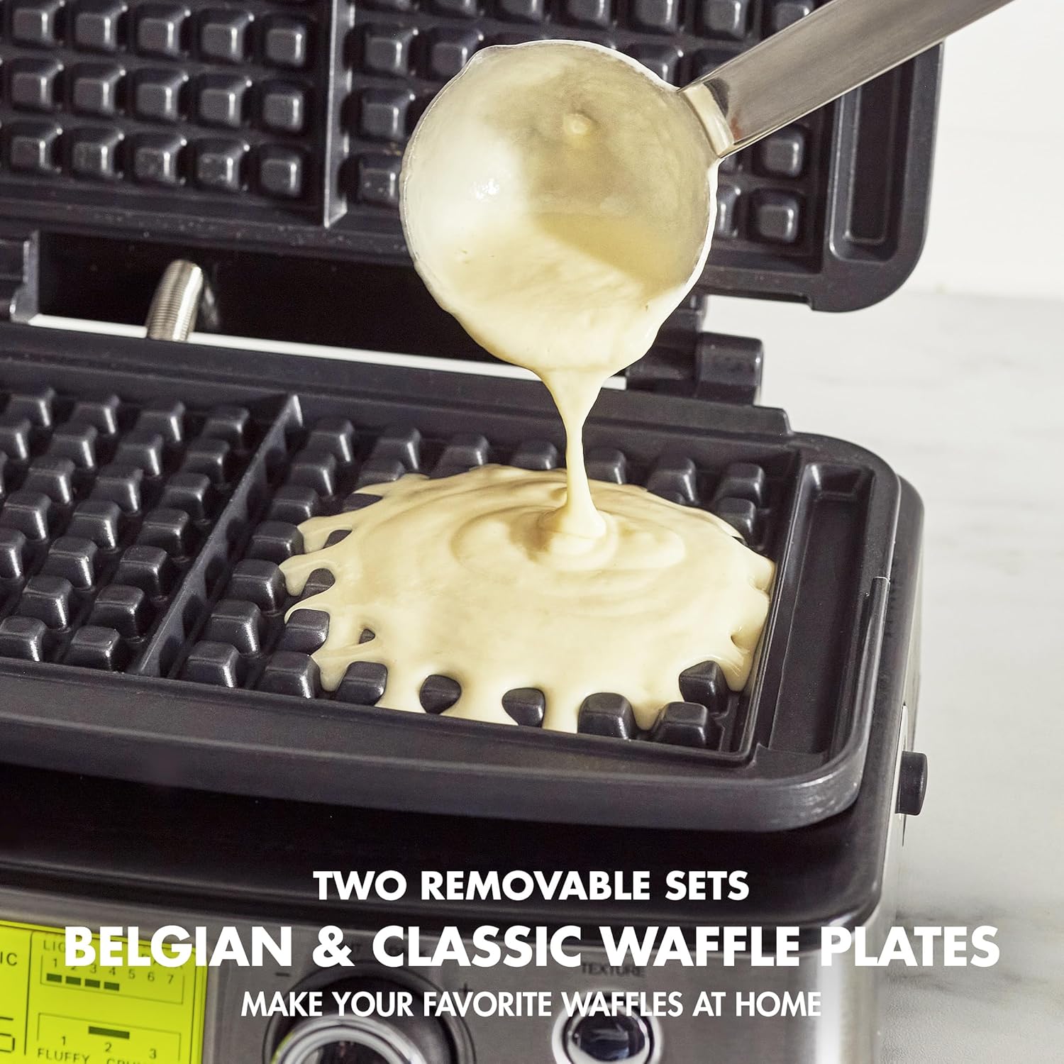 Elite 4-Square Belgian & Classic Waffle Iron, Healthy Ceramic Nonstick Aluminum Dishwasher Safe Plates, Adjustable Shade/Crunch Control, Wont Overflow, Easy Cleanup Breakfast,