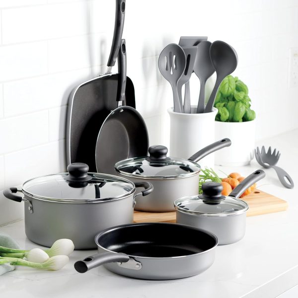 15 pc Aluminum Nonstick Cookware Set with Utensils Silver, 80143/035DS