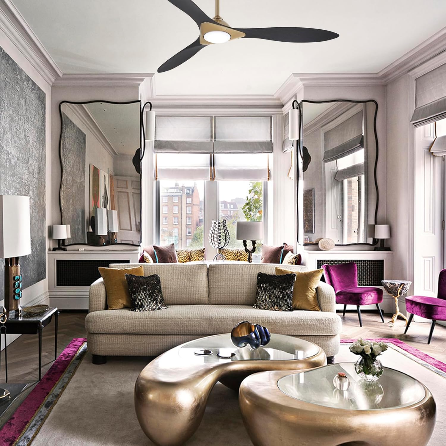 Minka-Aire Sleek 60′′ Ceiling Fan, Soft Brass/White, LED, Smart Remote/App Control, Energy Star Certified