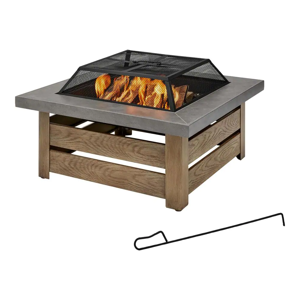2195FPA-1-34 Stoneham 34 in. x 15.5 in. Square Steel Wood Fire Pit with Tile Top