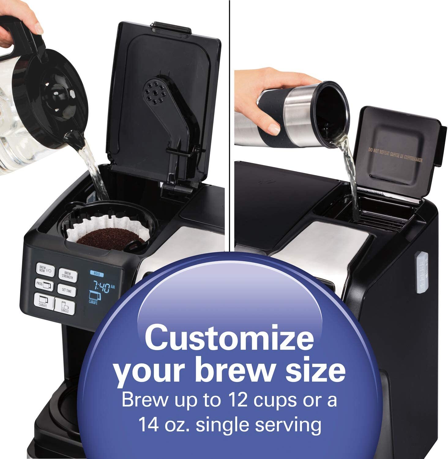 Fast Brew 3-Way Coffee Maker, Single Serve & 12-Cup Pot, Large Reservoir, Easy Programming, Black