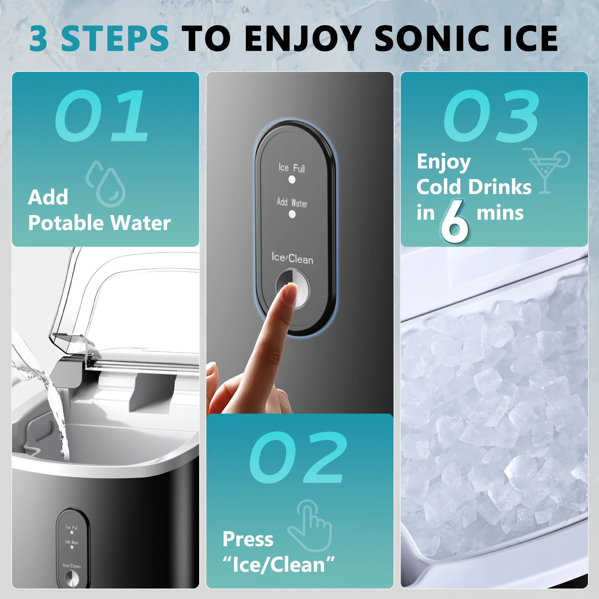 EUHOMY Auto-Cleaning 10'' Nugget Ice Countertop Ice Maker with Handle Including Cleaner Descaler