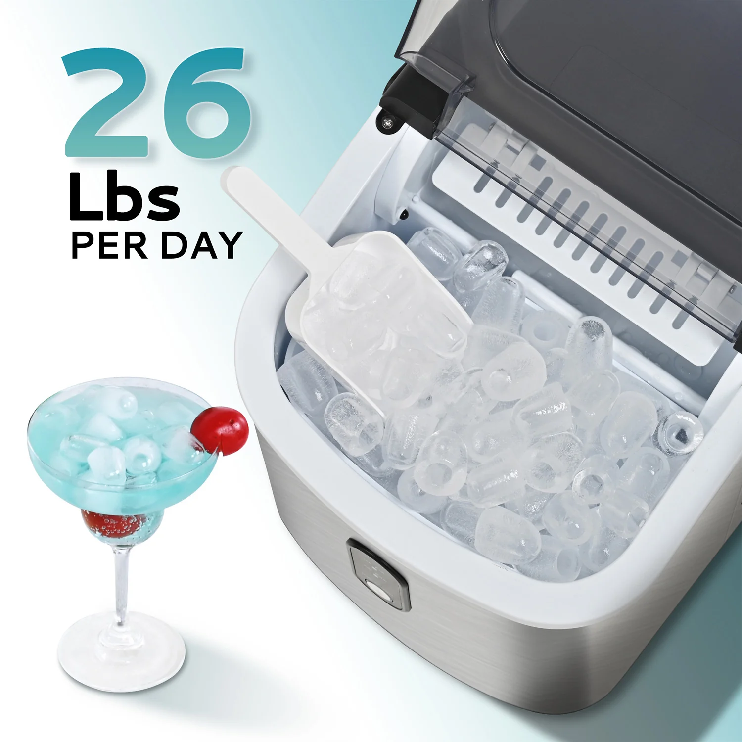 EUHOMY Countertop Ice Maker Machine with Handle 26.3lbs per Day 9 Cubes in 6 Mins