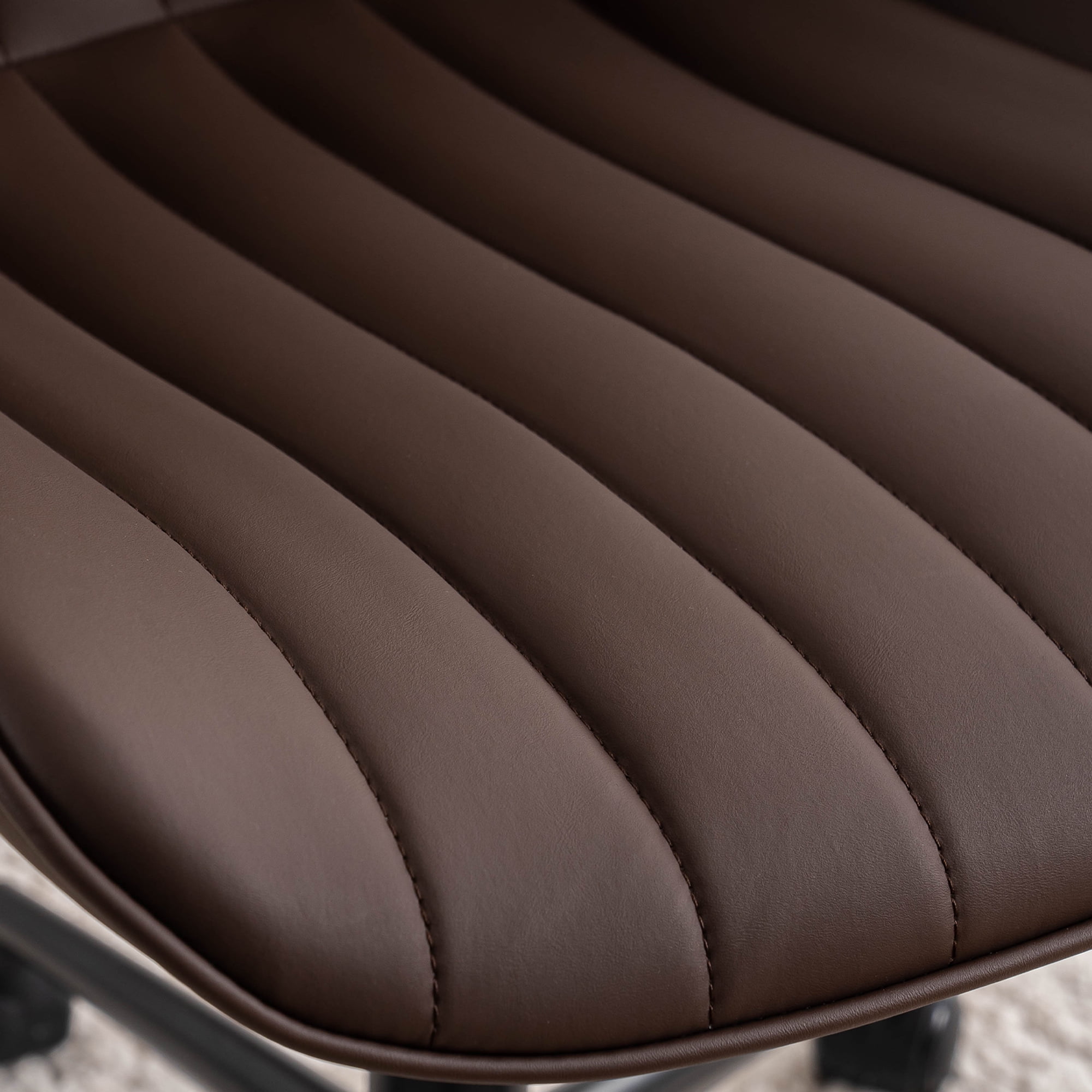 YOUNIKE Cute Armless Office Desk Chair Modern Upholstered Faux Leather Swivel Task Chair, Brown