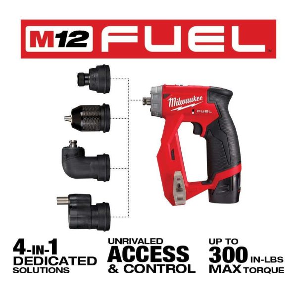 2505-22-48-11-2411 M12 FUEL 12V Lithium-Ion Brushless Cordless 4-in-1 Installation 3/8 in. Drill Driver Kit W/ Batteries (2-Pack)