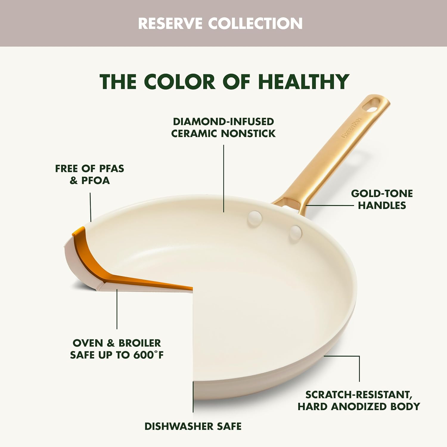 Reserve Hard Anodized Healthy Ceramic Nonstick 10 Piece Cookware Pots and Pans Set, Gold Handle, PFAS-Free, Dishwasher Safe, Oven Safe, Black