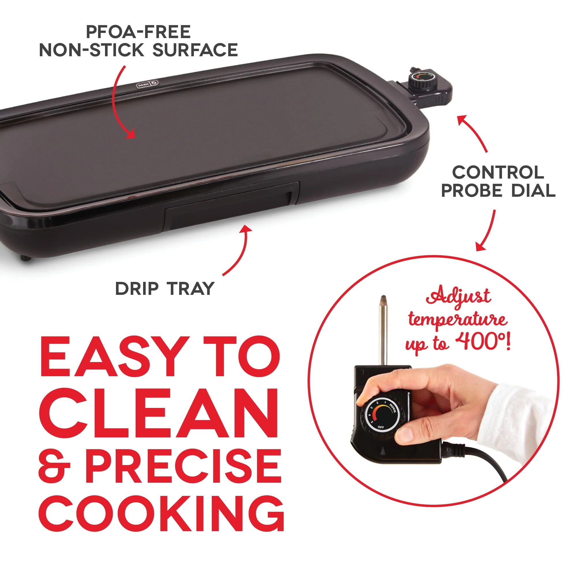 Dash Everyday Nonstick Electric Griddle for Pancakes Burgers, Quesadillas, Eggs & Other on the Go Breakfast, Lunch & Snacks with Drip Tray + Included Recipe Book, 20in, 1500-Watt - Black
