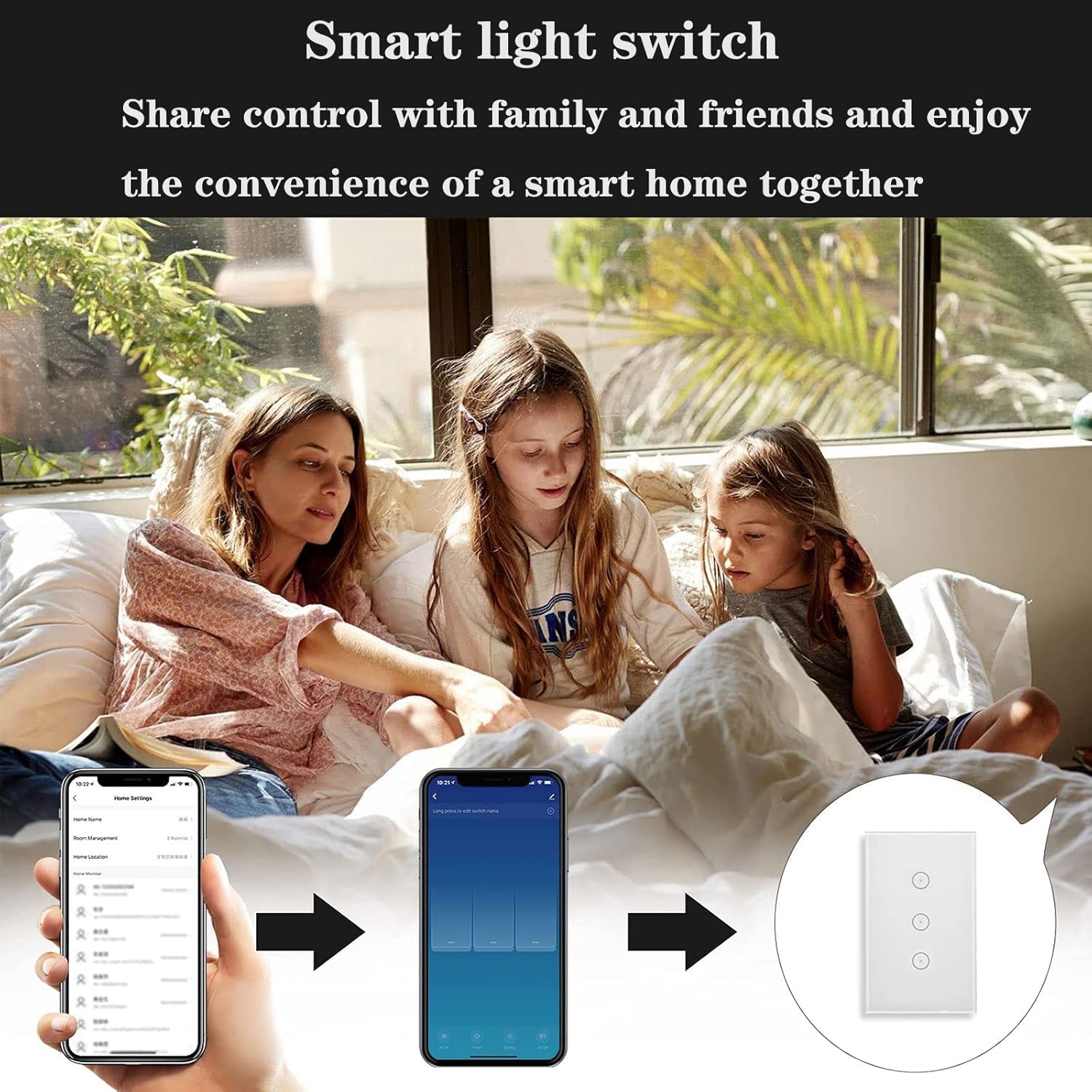 Jinvoo Smart 3-Gang Wall Light Switch, Touch Panel, Alexa & Google Home Compatible, No Hub Needed, 2-Pack, Black