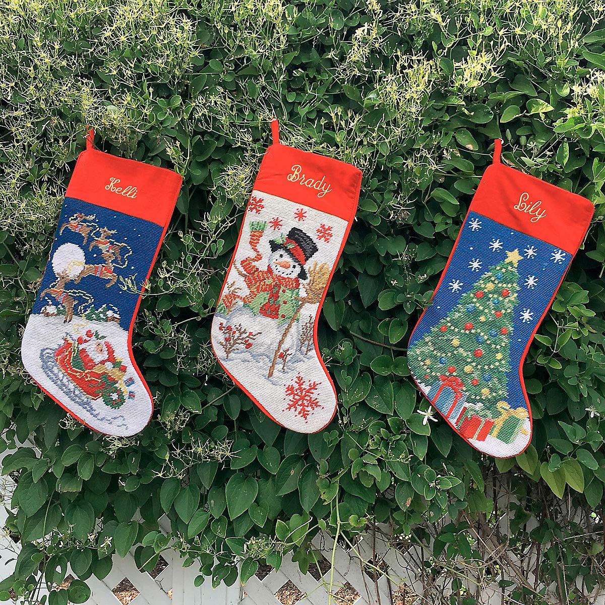 Lillian Vernon Personalized Needlepoint Reindeer Stocking - Heirloom Christmas Stocking, 100% Wool, 9.5” W x 17” L