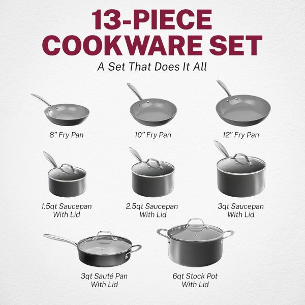 13 Pc Ceramic Pots and Pans Set Non Stick Cookware Set, Kitchen Cookware Sets, Pot and Pan Set, Hard Anodized Ceramic Cookware Set, Nonstick Cookware Set, Dishwasher Safe