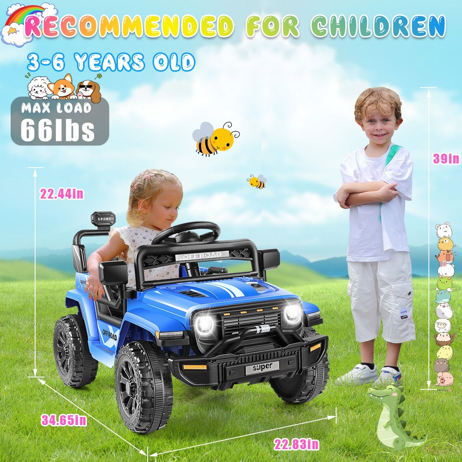 Blue 12V Kids Car Power Wheels Ride-on Truck Vehicle w/Remote Control LED Light#
