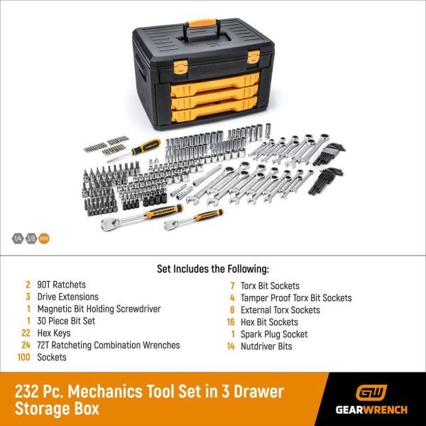 232-Piece Mechanics Tool Set, Standard/Deep, SAE/Metric