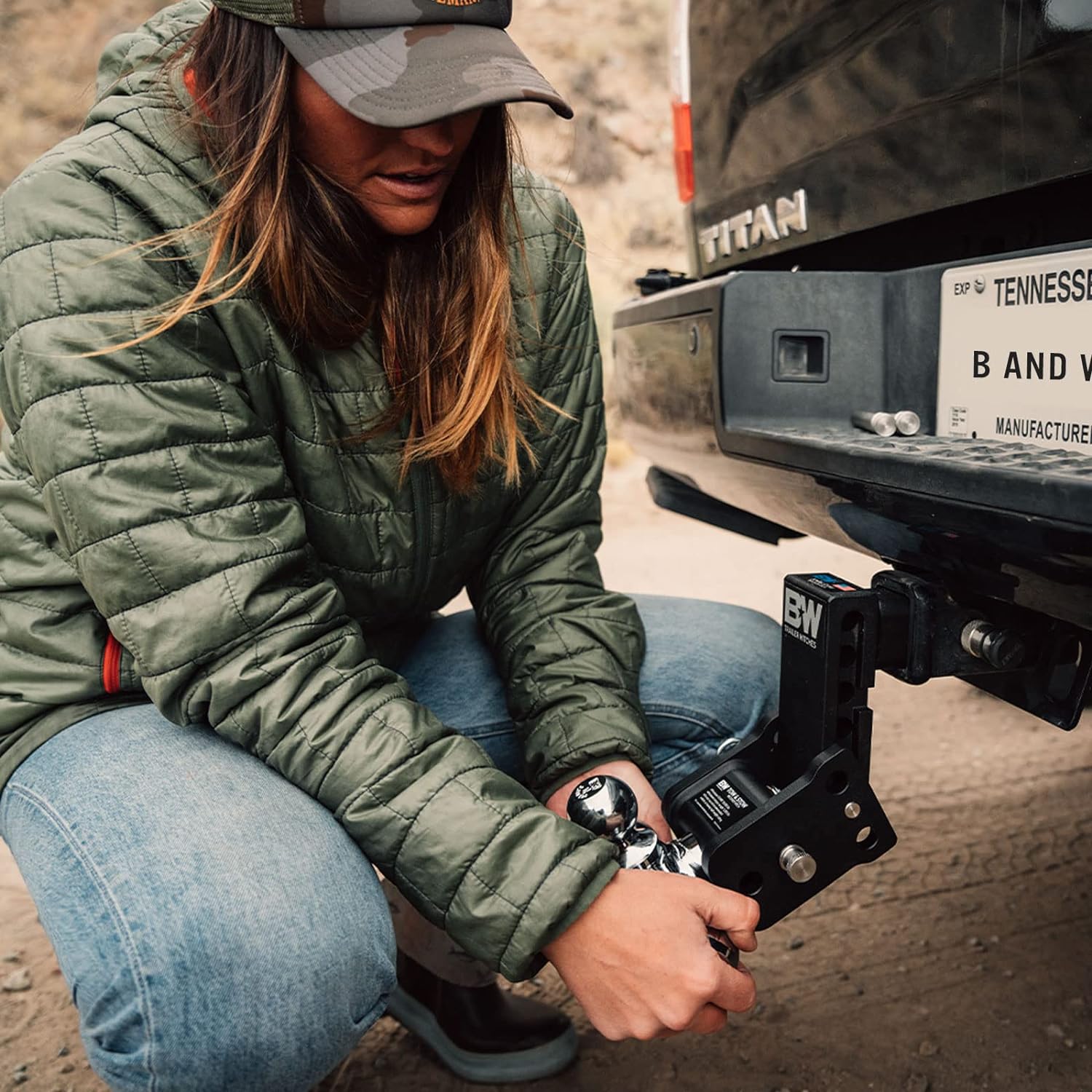 B&W Trailer Hitch Tow & Stow Adjustable Tri-Ball Mount, Zinc, 2′′ Receiver, 5′′ Drop, 10,000 lbs GTW, Model TS10048B