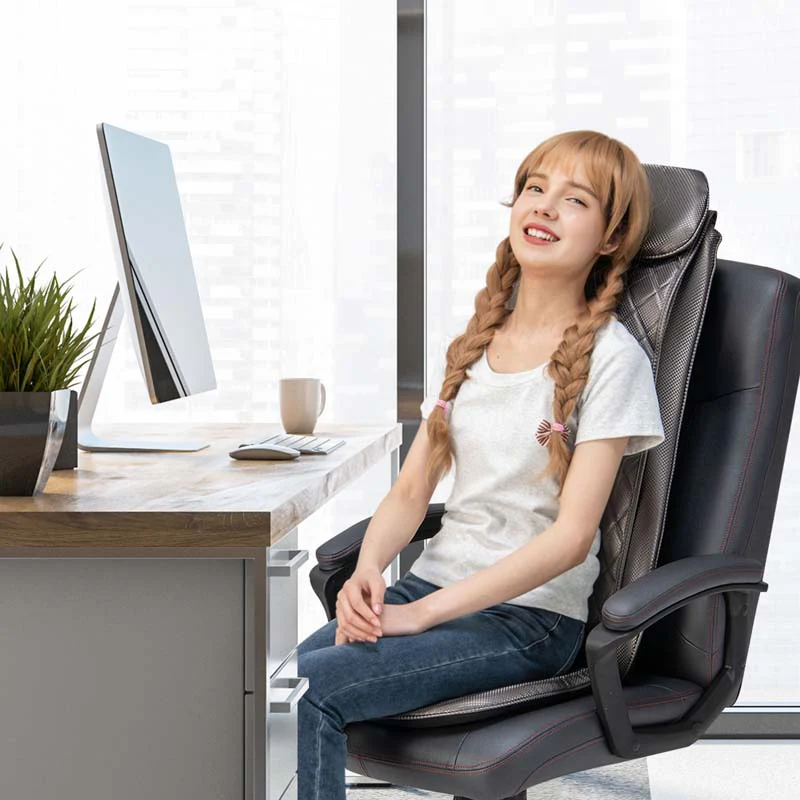 Rolling Shiatsu Full Back Massager Chair Pad Massage Seat Cushion with Heat & Vibration, Removable Neck Pillow & Back Flap