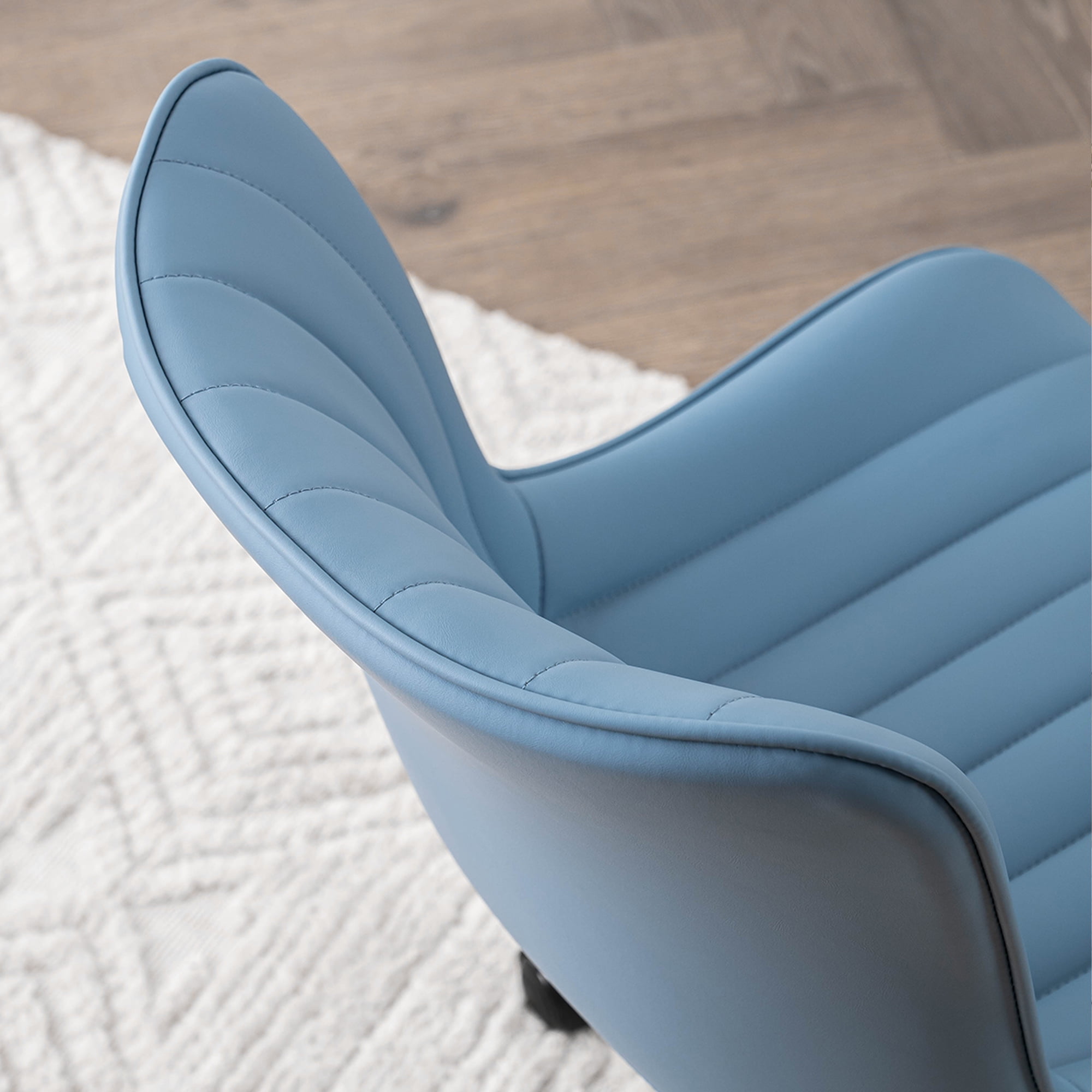 YOUNIKE Cute Armless Office Desk Chair Modern Upholstered Faux Leather Swivel Task Chair, Brown