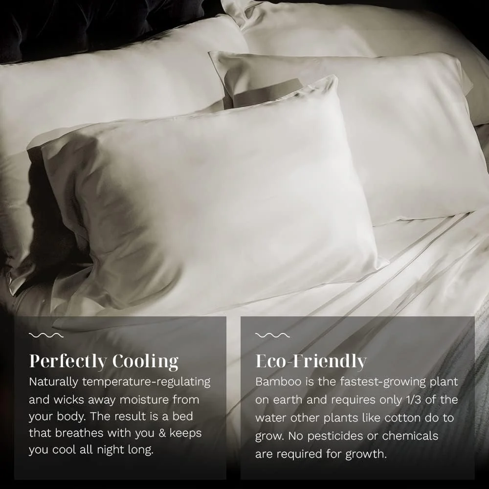 LUXOME Luxuriöses Bettlaken-Set, 100 % Viskose (Viskose) aus Bambus, Doppelbettgröße, Surf, tiefe Taschen, 3-teiliges Set (Flach, Kissenbezug)
