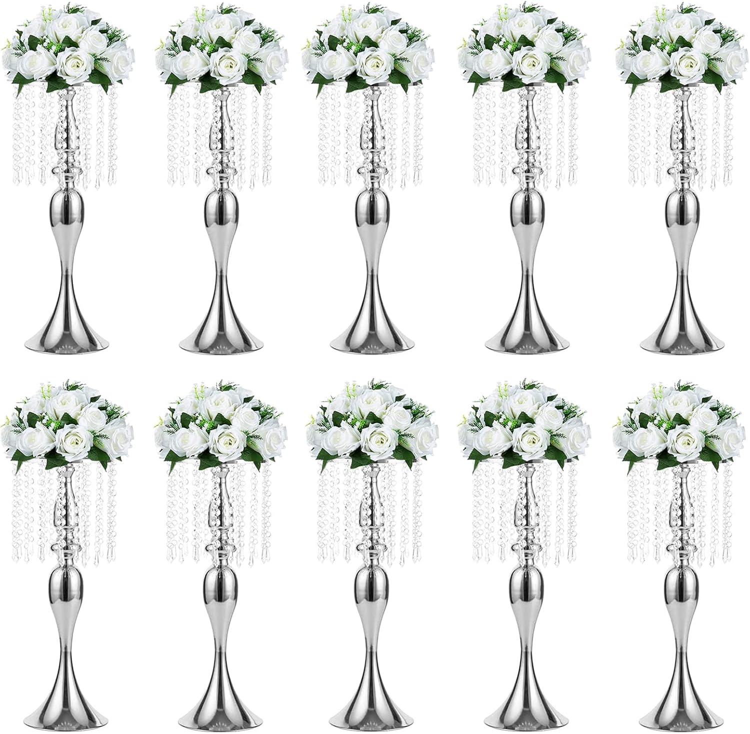 Floral Centerpiece Riser Gold Tall Flower Centerpiece Stand with Crystal Beads for Event Party Wedding Reception Center Piece Floral Arrangements, Pack of 10 Gold 21.3''/54cm