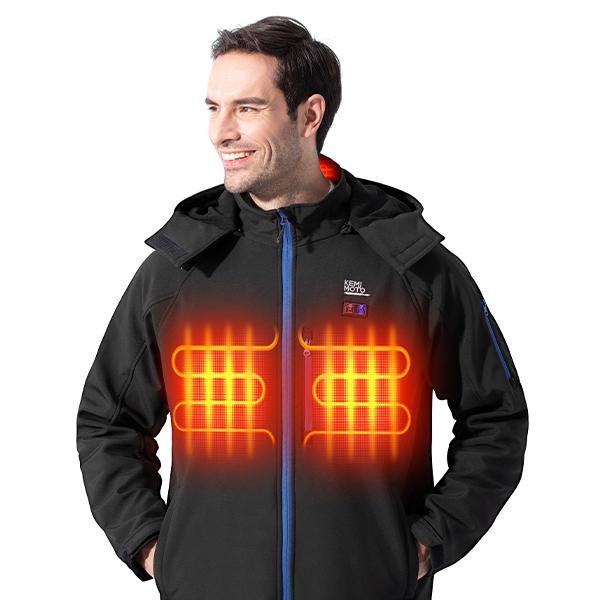 (Free Gift)Kemimoto Men's Electric Warming Heating Coat with Battery Pack & Detachable Hood