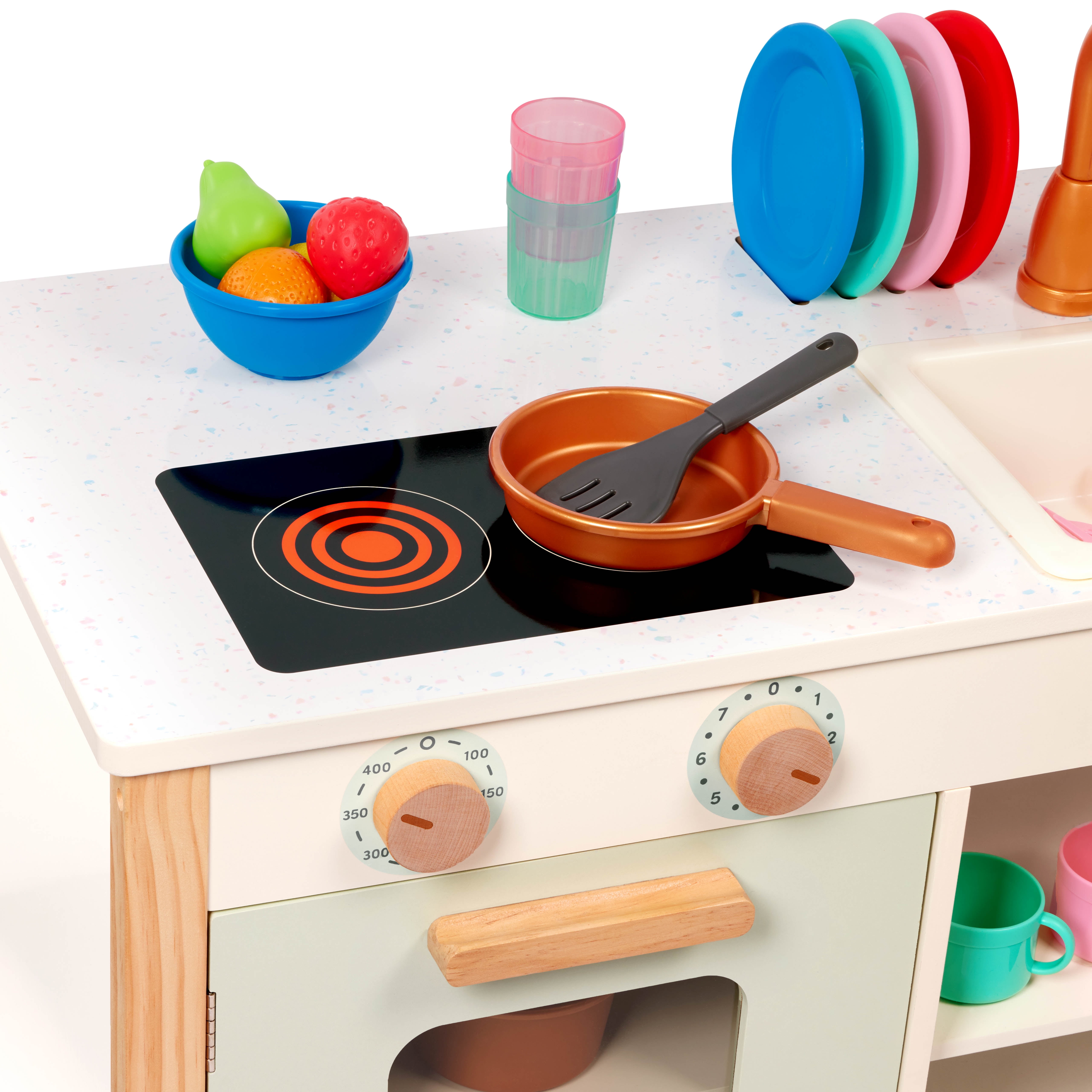 Battat Two n' One Wooden Kitchen Café with Dishes and Chalkboard, Toddler and Preschool Toys