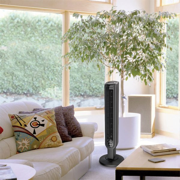 3- Speed Oscillating Tower Fan with Timer and Remote, T36211, Black