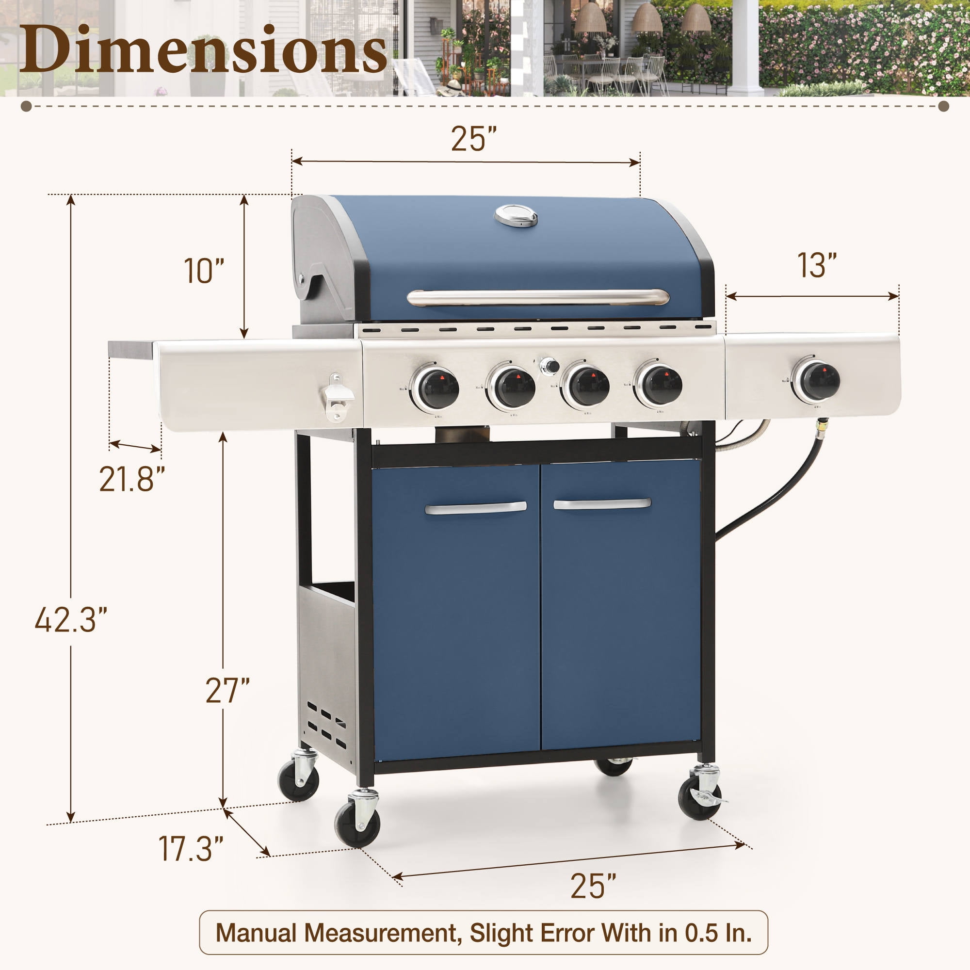 Summit Living 4 Burner Propane Gas Grill with Side Burner Stainless Steel
