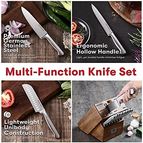 19-Piece Premium Kitchen Knife Set With Wooden Block | Master Maison German Stainless Steel Cutlery With Knife Sharpener & 8 Steak Knives