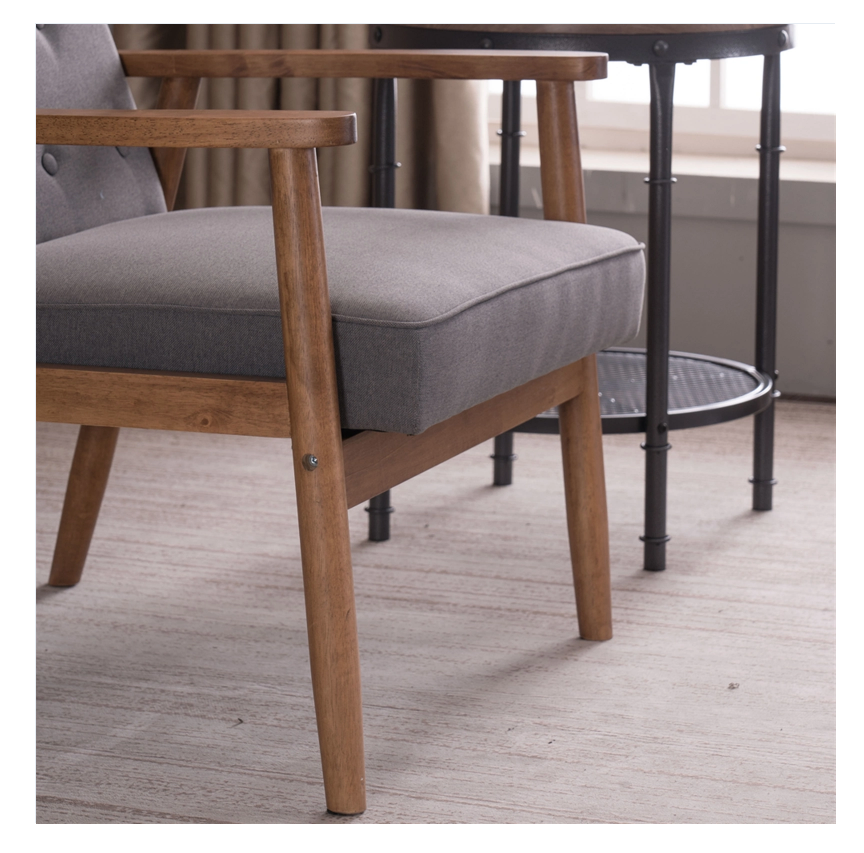 (75 x 69 x 84) cm Retro Modern Wooden Single Chair, Grey Fabric