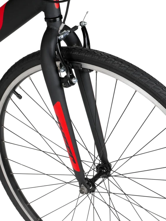 Hyper Bicycle 700c Men’s Spin Fit Hybrid Bike, Black and Red