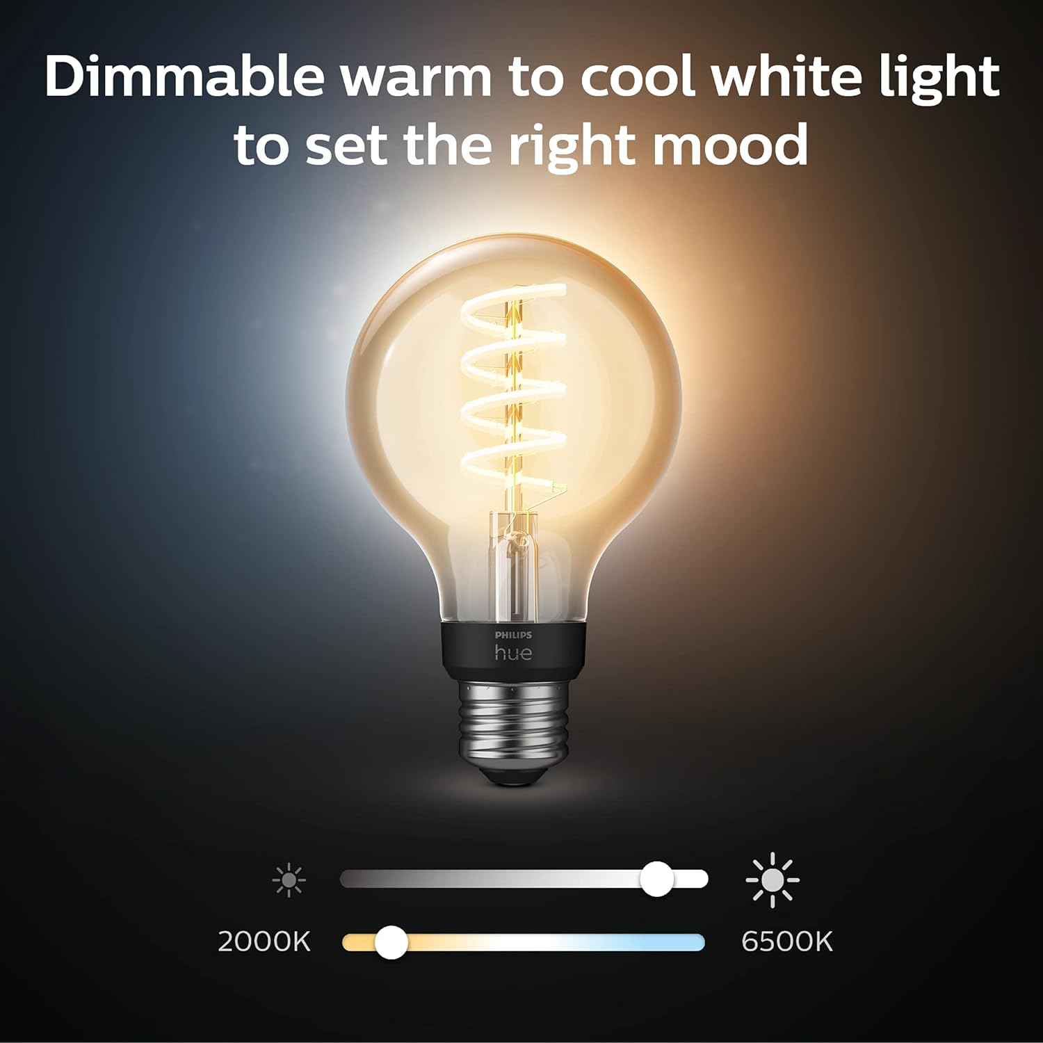 Philips Hue White Ambiance G40 LED Bulb 4-Pack, 550LM, E26, Smart Home Compatible with Alexa & Google Assistant
