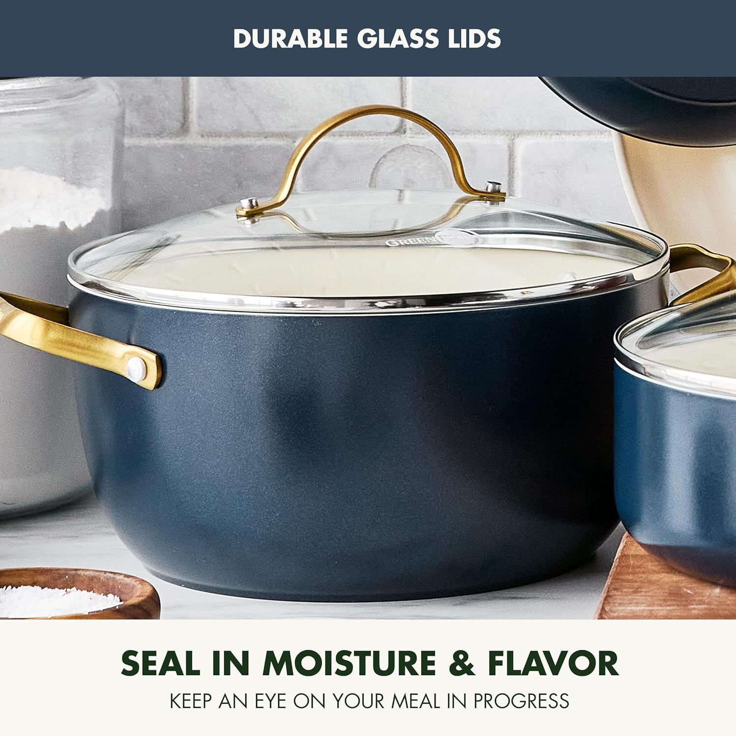 Reserve Hard Anodized Healthy Ceramic Nonstick 10 Piece Cookware Pots and Pans Set, Gold Handle, PFAS-Free, Dishwasher Safe, Oven Safe, Black