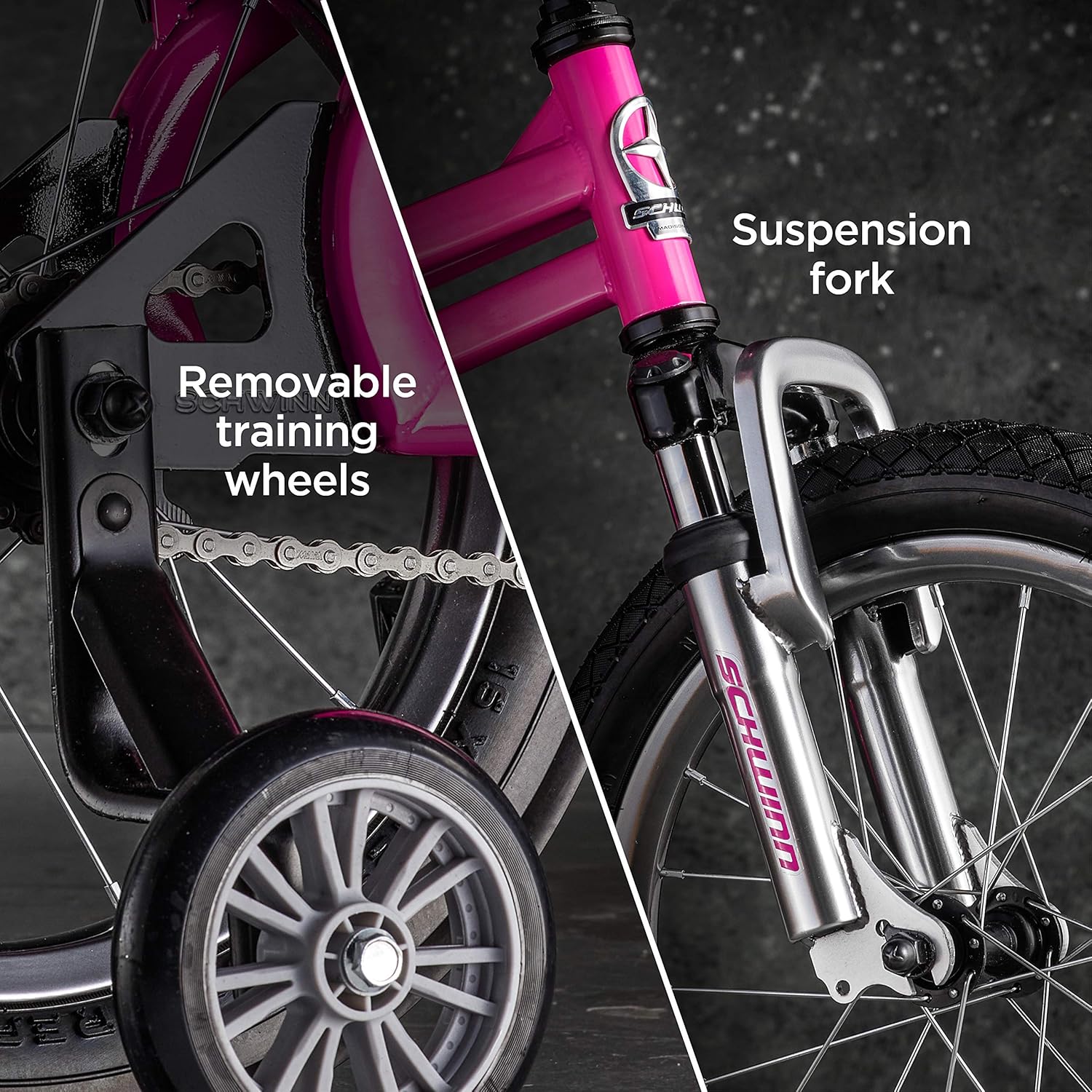 Schwinn Krate EVO Kids Bike, 16-Inch Wheels, Ages 3-5, Raspberry, Alloy Steel Frame, Training Wheels, Rear Coaster Brake