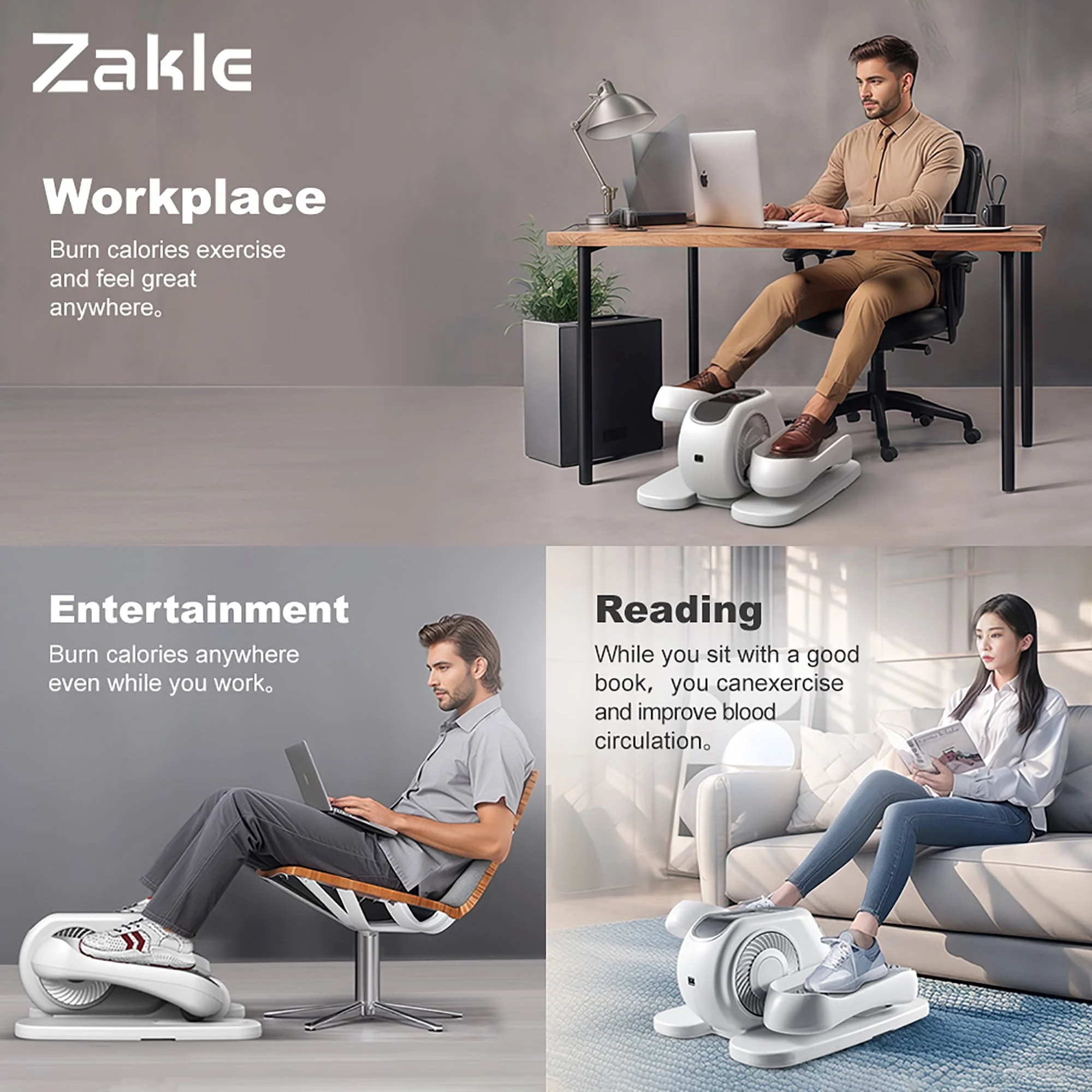 Zakle Under Desk Elliptical Machine, Electric Training Machines, Seated Pedal Exerciser w/Remote Control & 12 Adjustable Speeds, No-Installation Ellipse Leg Exerciser for Seniors, White