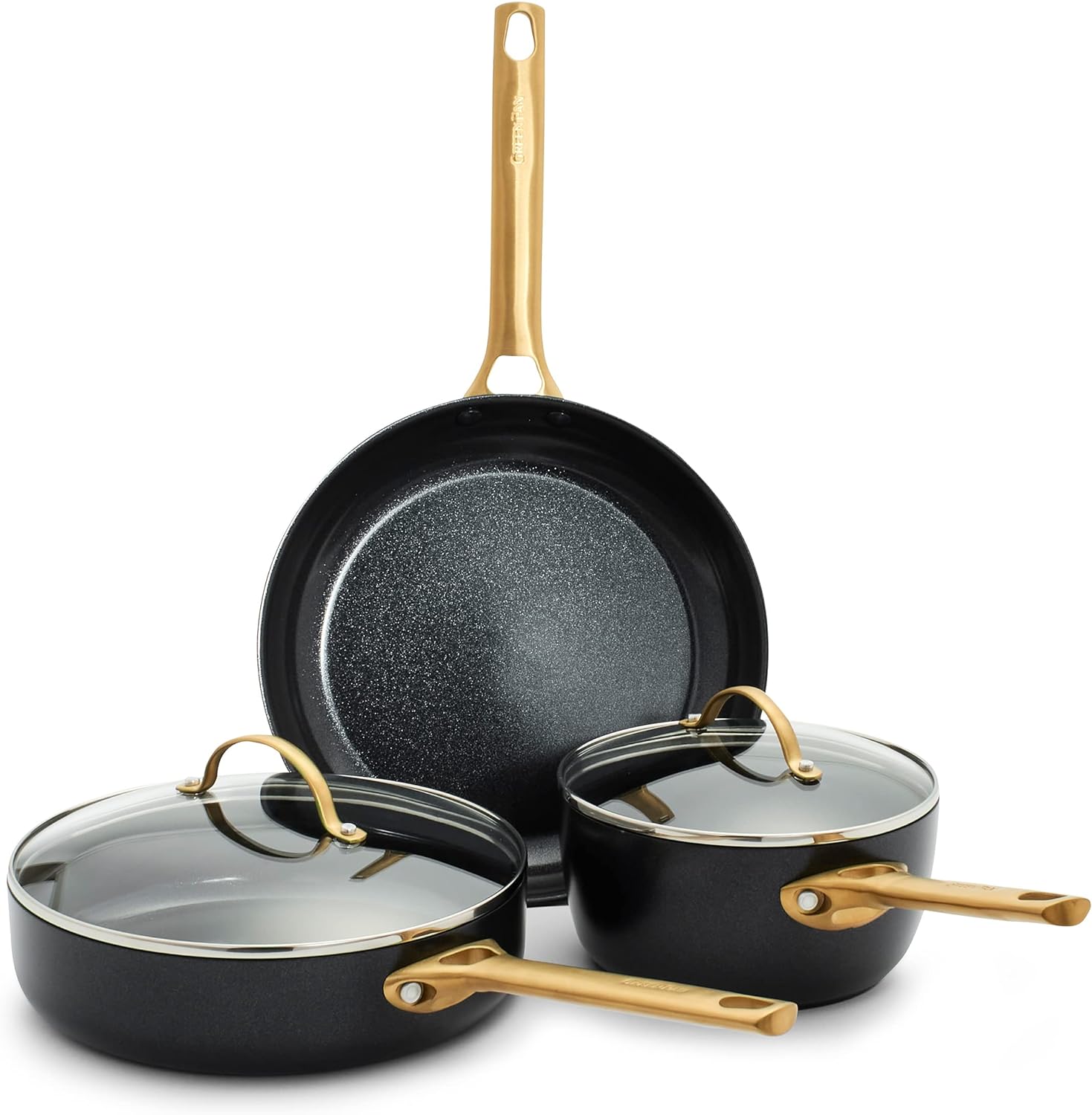 Reserve Hard Anodized Healthy Ceramic Nonstick 10 Piece Cookware Pots and Pans Set, Gold Handle, PFAS-Free, Dishwasher Safe, Oven Safe, Black
