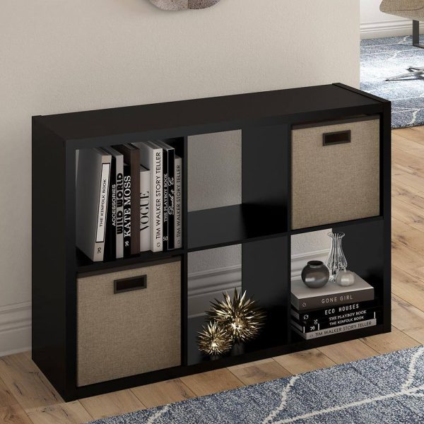 4582 30 in. H x 43.82 in. W x 13.50 in. D Black Wood Large 6- Cube Organizer