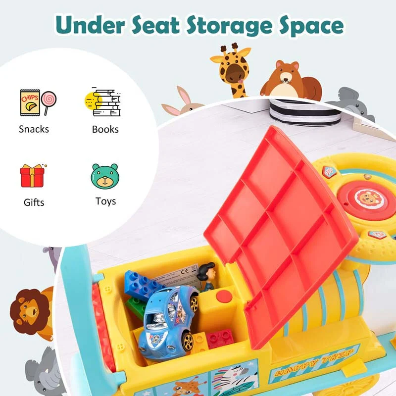 6V Kids Ride on Train with Tracks & 6 Wheels, Battery Powered Electric Ride On Toy with Lights & Music