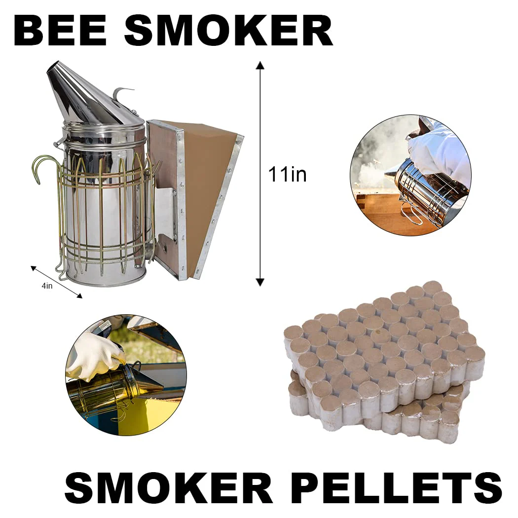 Beehive Starter Kit 8-Frame Bee Boxes and Frames Starter Kit Wax Coated Bee Hives and Supplies Starter Kit Including Beekeeping Tools Kit with Beekeeping Veil