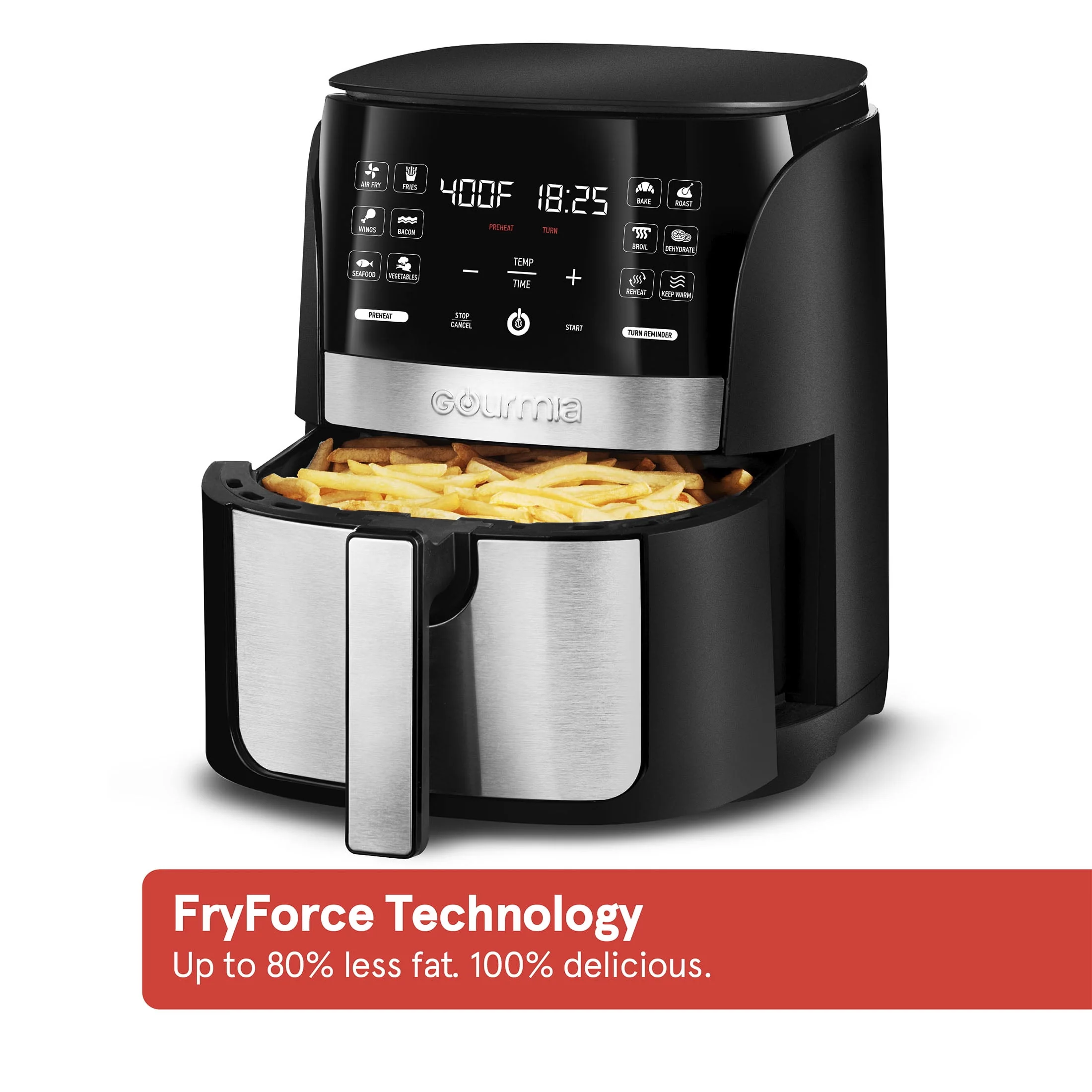 Gourmia 6 Qt Digital Air Fryer with Guided Cooking and 12 One-Touch Cooking Functions, 13.58 H, New