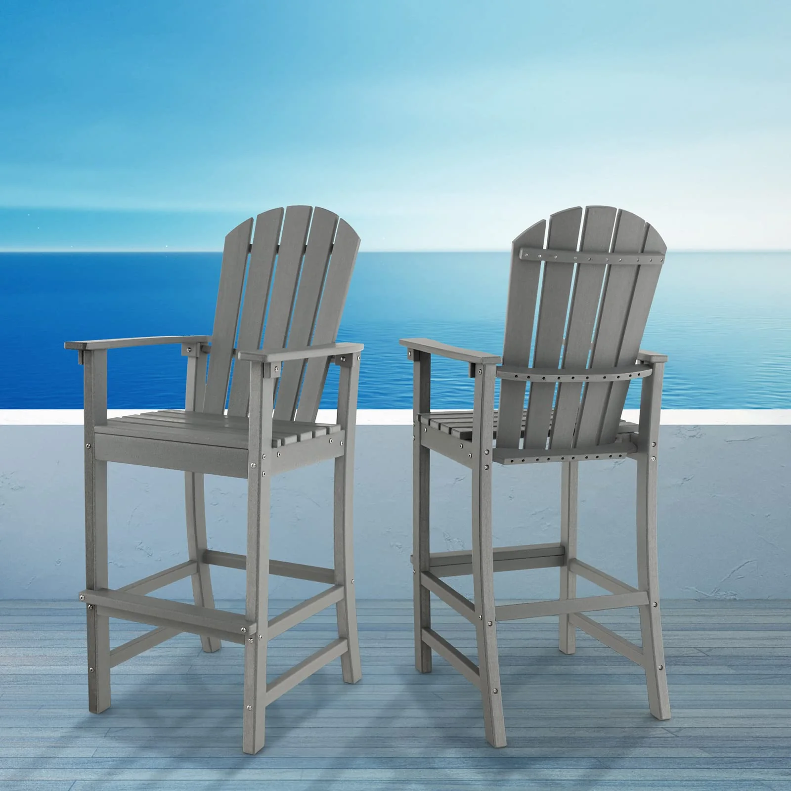 Outdoor HDPE Tall Adirondack Chairs with Armrests & Footrest, 30