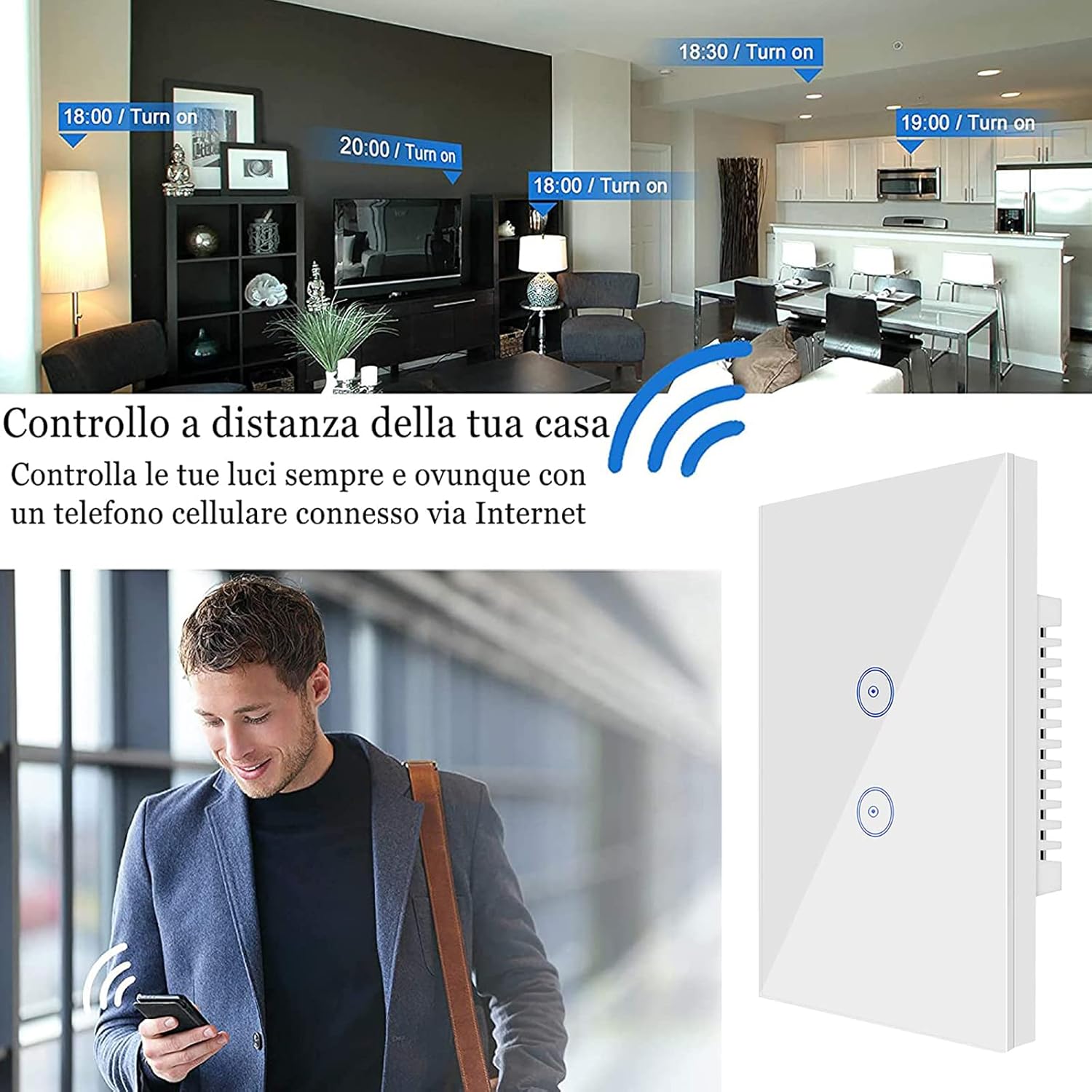 Jinvoo Smart 3-Gang Wall Light Switch, Touch Panel, Alexa & Google Home Compatible, No Hub Needed, 2-Pack, Black