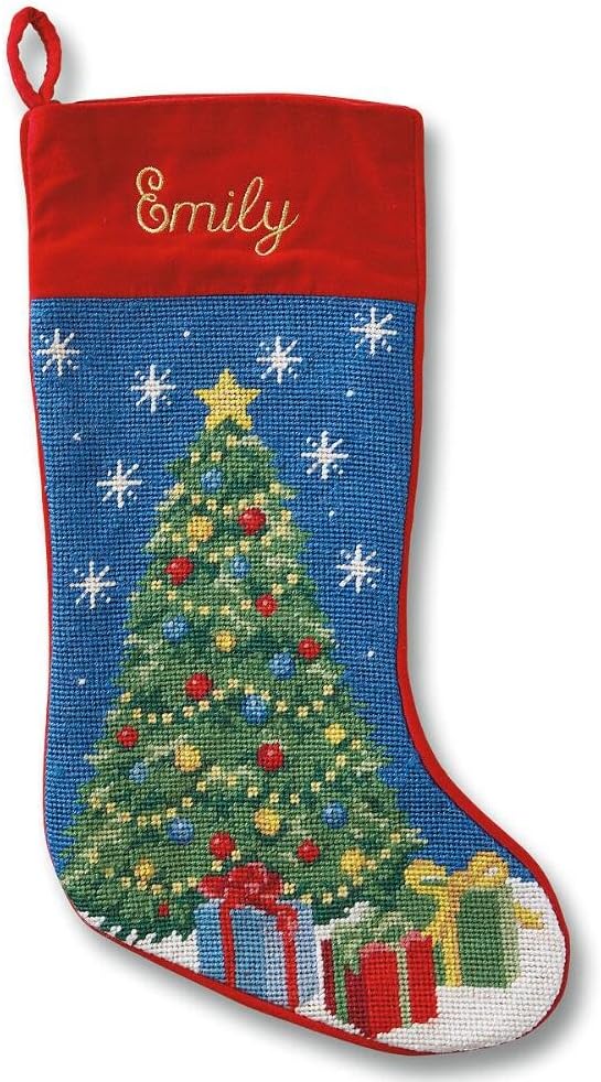 Lillian Vernon Personalized Needlepoint Reindeer Stocking - Heirloom Christmas Stocking, 100% Wool, 9.5” W x 17” L