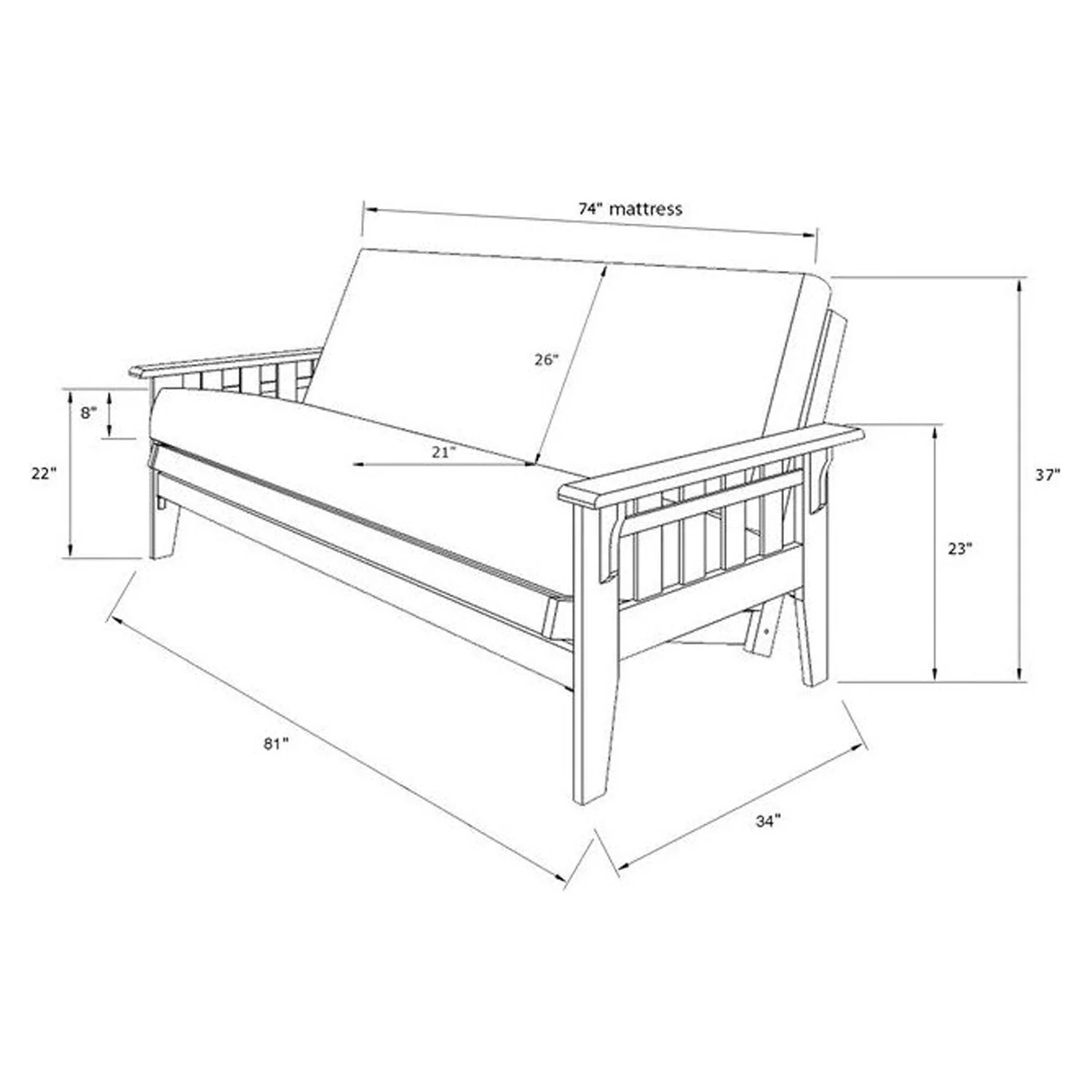 Kodiak Furniture Tucson Wood Futon Frame in Rustic Walnut Brown