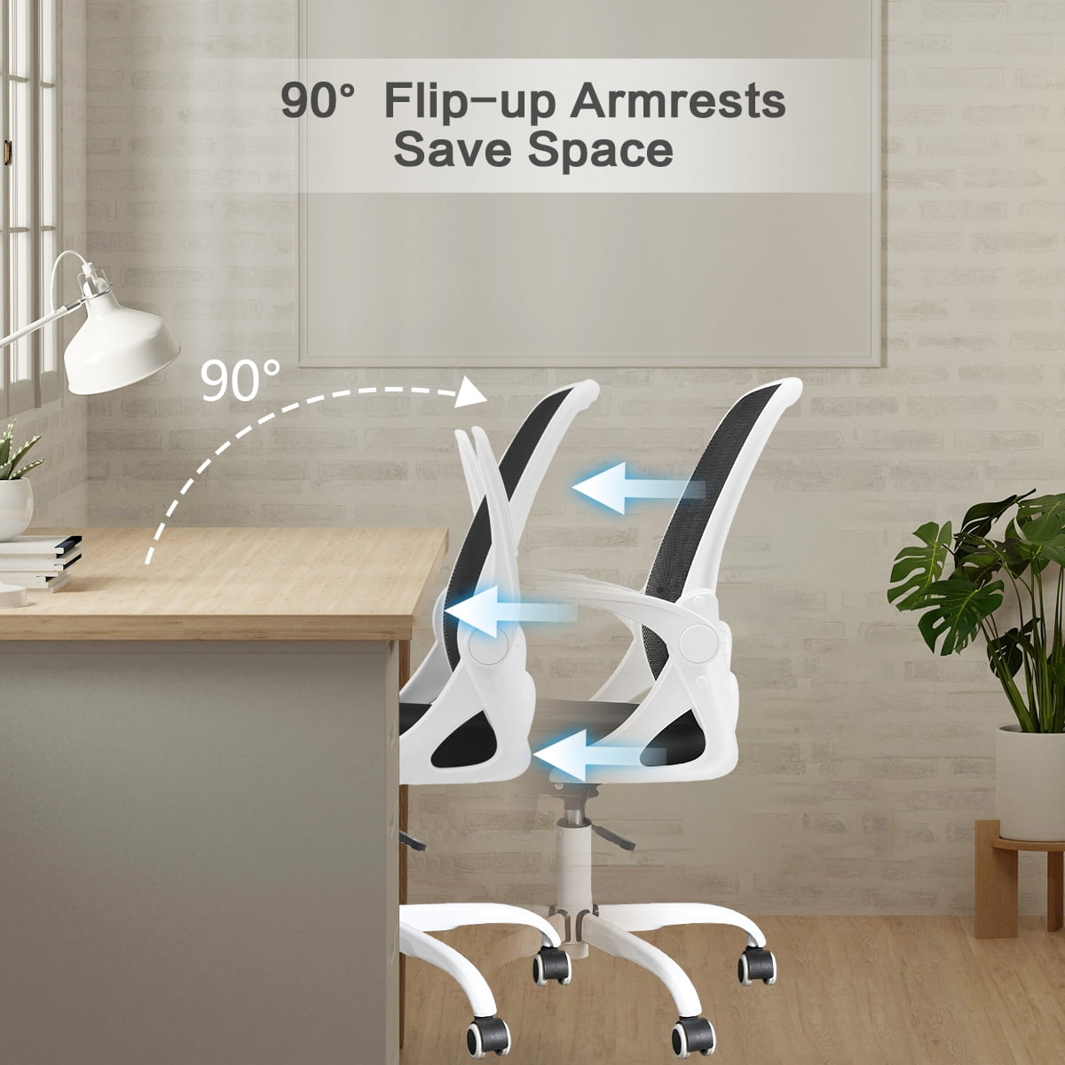 Coolhut Office Chair Ergonomic Home Desk Chair with Adjustable Armrests Mesh Computer Chair, Black