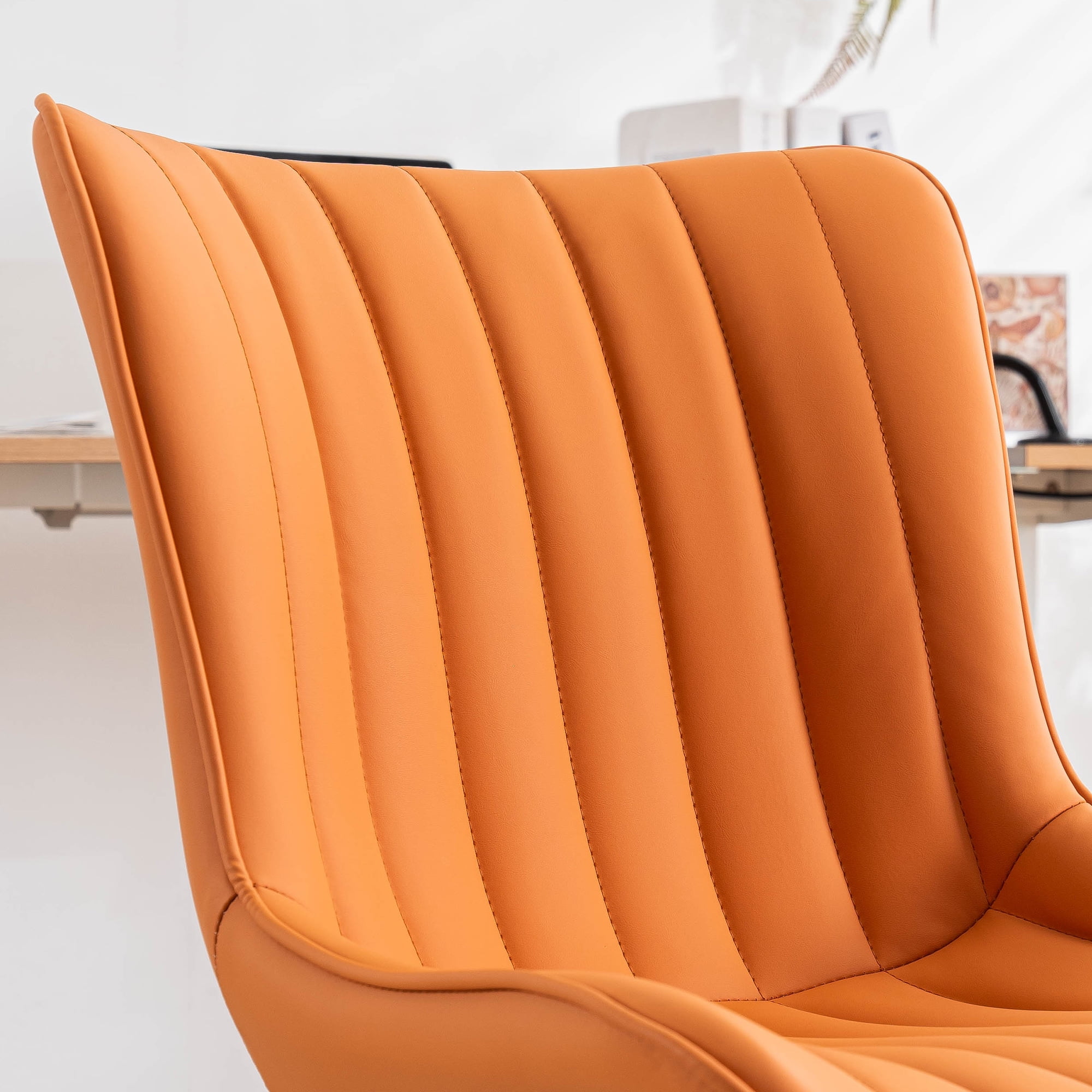 YOUNIKE Cute Armless Office Desk Chair Modern Upholstered Faux Leather Swivel Task Chair, Brown