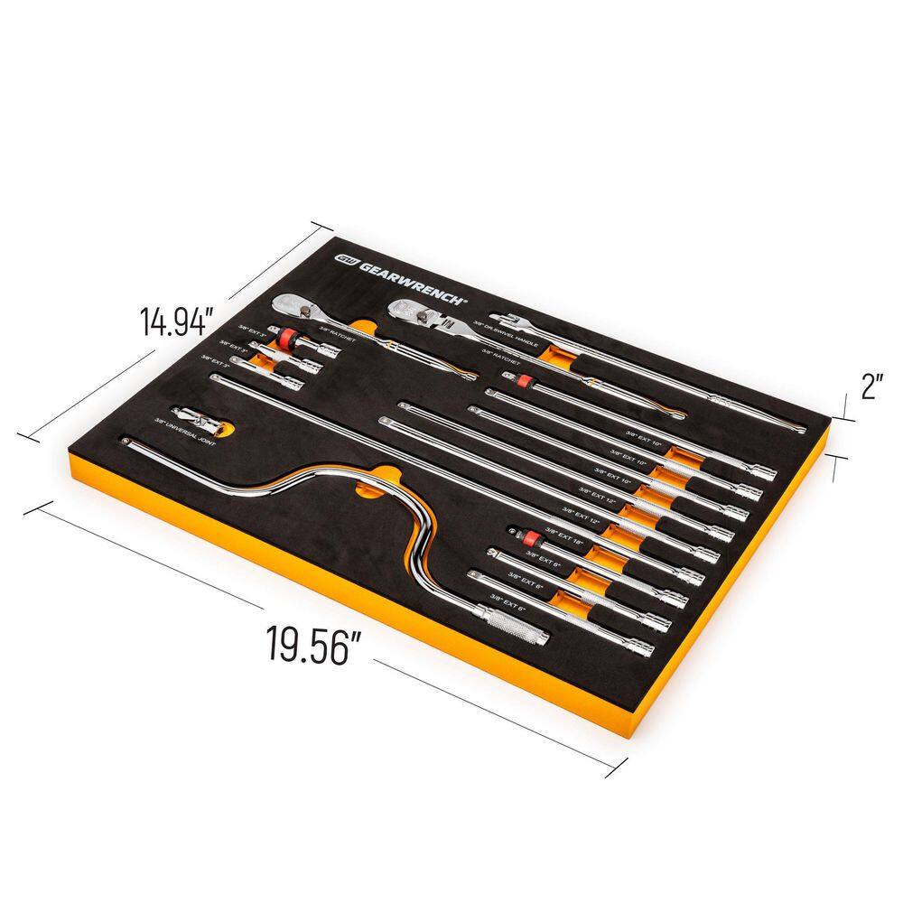 1006452353 3/8 in. Drive 90-Tooth Ratchets and Drive Tool Set in EVA Foam Tray (17-Piece)