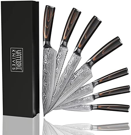 Yatoshi 7 Knife Block Set – Pro Kitchen Knife Set Ultra Sharp High Carbon Stainless Steel with Ergonomic Handle
