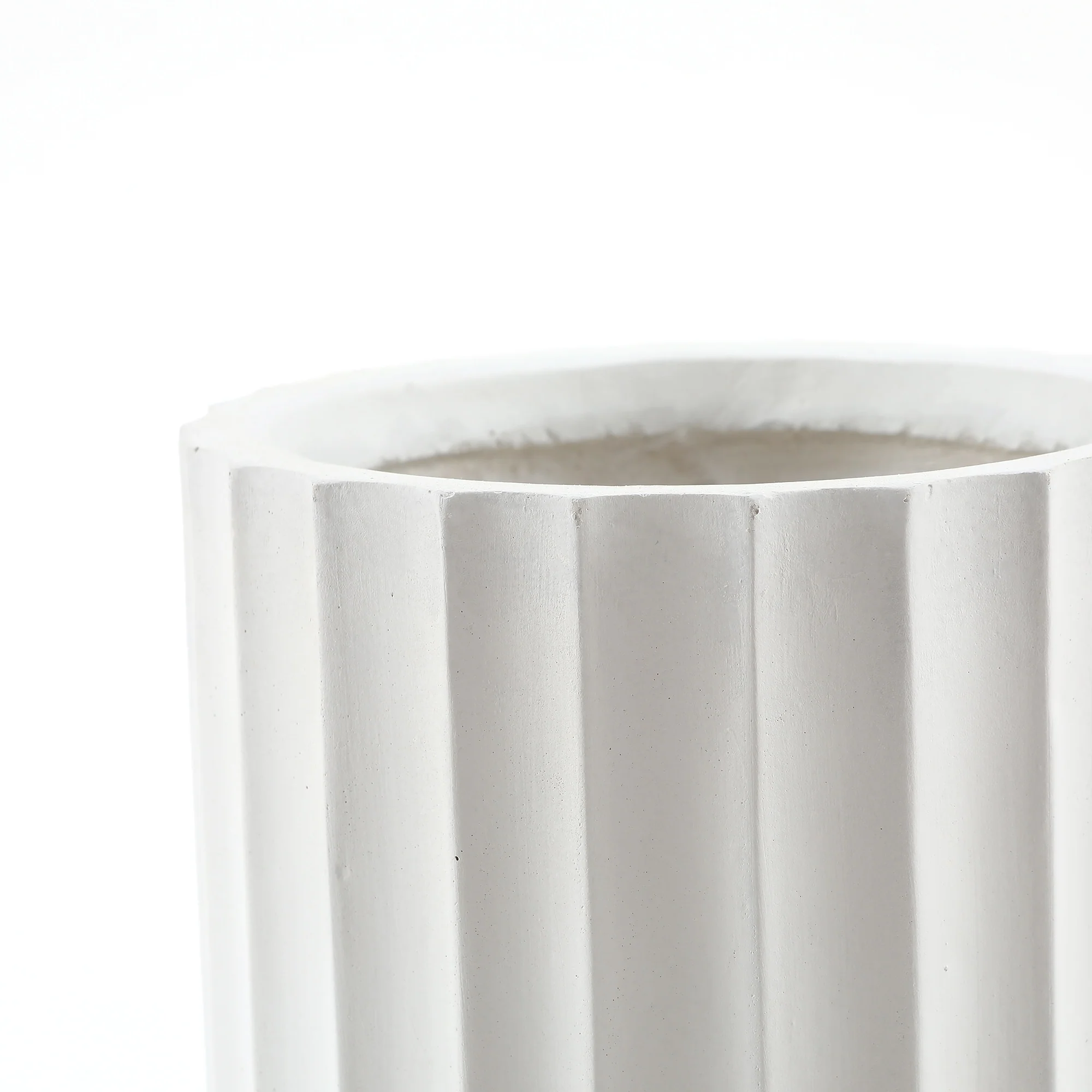 Handmade White Geometric Pattern Fiber Stone Round Tall Pot Planters