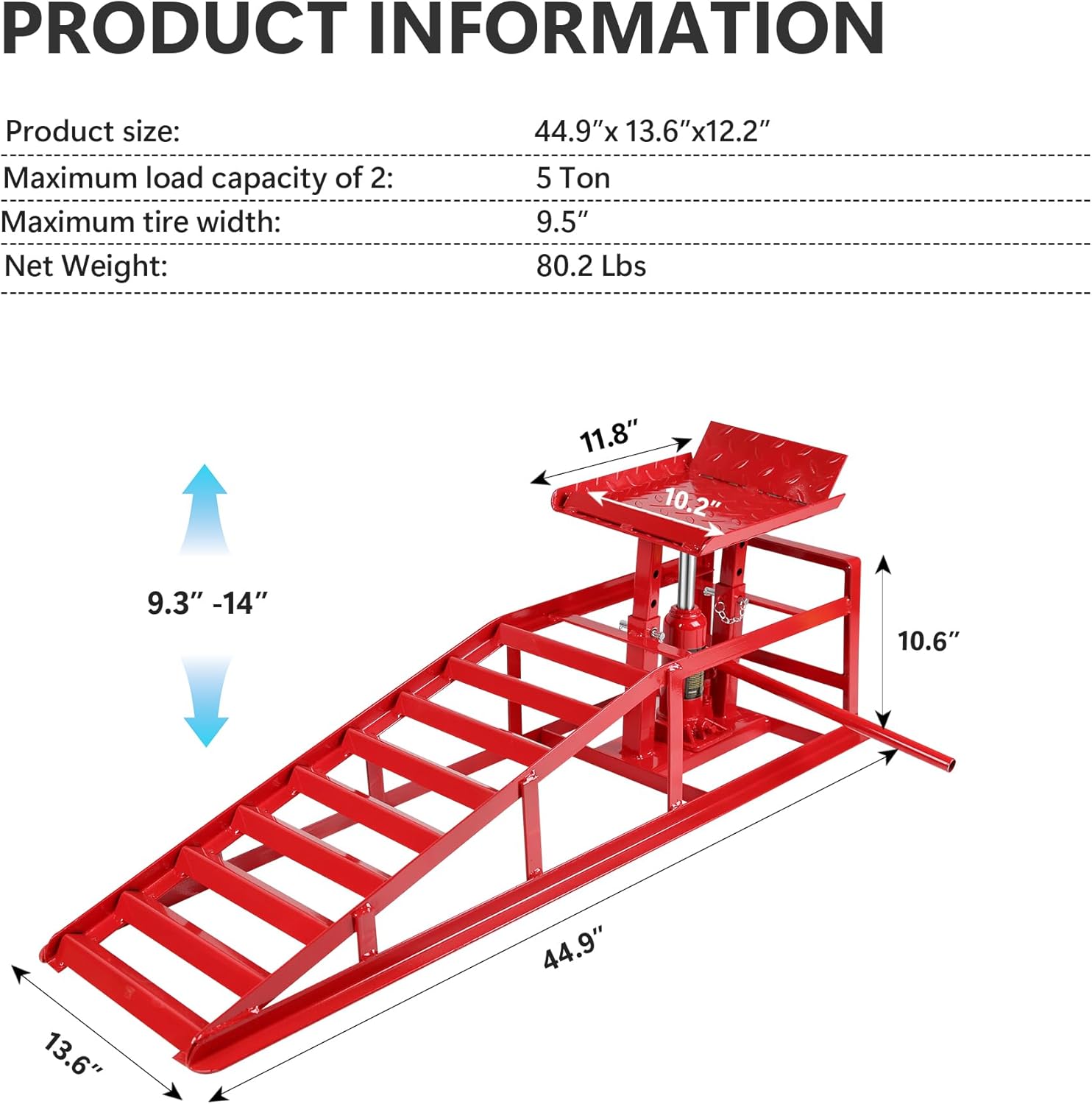 CuisinSmart 2 Pack Hydraulic Car Ramps 5T 11000lbs